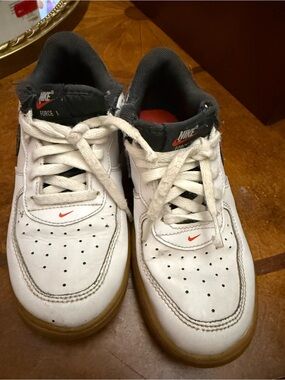 Nike Kids White and Black Sneakers with Red Accents